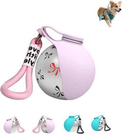 Ball-Shaped Dog Water Bottle, Stainless Steel Portable Pet Waterer with Food-Grade Foldable Silicone Bowl, Leak-Proof & Lightweight Puppy Drinking Flask for Walking, Hiking (B)