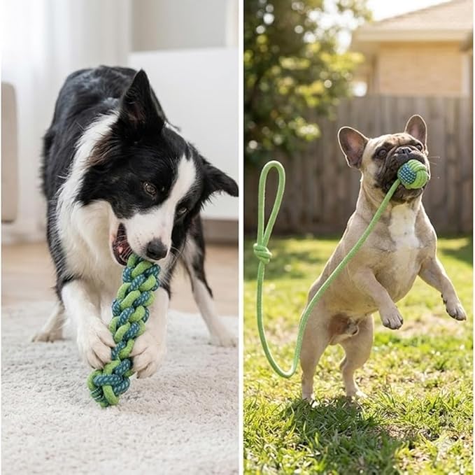 Dog Rope Toys for Aggressive Chewers, Durable Cotton Rope Ball & Corn Stick Set, Interactive Fetch & Tug of War Dog Toys for Small Medium Dogs, Puppy Teething & Dental Health Cleaning Toys