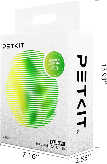 PETKIT Upgraded Clump+ Tofu Mixed Cat Litter, Water Flushable,Ultra Absorbent and Fast Drying, 100% Natural Ingredients Clumping Litter, Dust-Free Low Tracking Bentonite Litter (5.29lb×3bags)