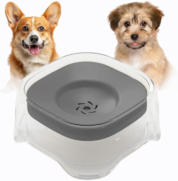 Splash-Proof Cat & Dog Water Bowl 2L Anti-Spill Design Reduces Refill Frequency Splash-Resistant Bowl Keeps Surroundings Clean Slow-Drink Bowl Designed for Pets Who Splash Water- (Grey)