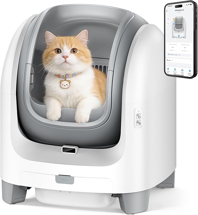 Self Cleaning Litter Box for Large Cats - Scented Automatic Cat Litter Box with Smart APP Health Monitoring & Weight Tracking, Extra Large Smart Cat Toilet, Multi-Cat Safe & Quiet, White