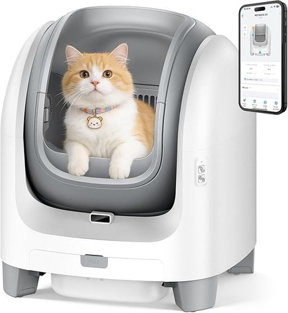 Self Cleaning Litter Box for Large Cats - Scented Automatic Cat Litter Box with Smart APP Health Monitoring & Weight Tracking, Extra Large Smart Cat Toilet, Multi-Cat Safe & Quiet, White