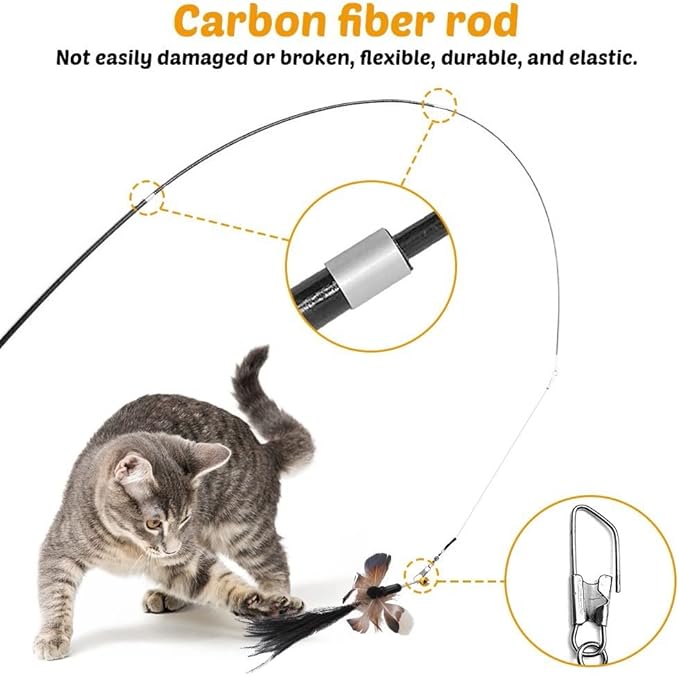 MiOYOOW Cat Toys Wand, Retractable Cat Rod 3-Section Interactive Cat Toys with EVA Non-Slip Handle for Indoor Cats Kittens(Not Include Replacement)