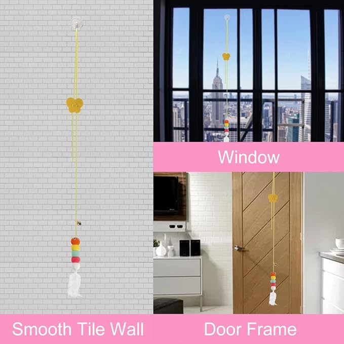 Cat Toys, Interactive Cats Feather Toys 2 Pcs, Cat Teaser Retractable Hanging Indoor Kitten Play Chase Exercise, Mental Physical Stimulation for All Breeds and Species