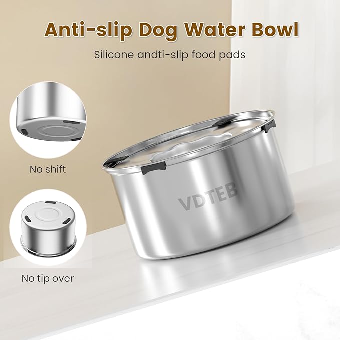Dog Water Bowl 1.5Gal/5.6L Stainless Steel No Spill Water Bowl for Dogs Spill Proof Slow Drinking Dog Water Feeder with Anti-Slip for Medium Large Messy Drinkers