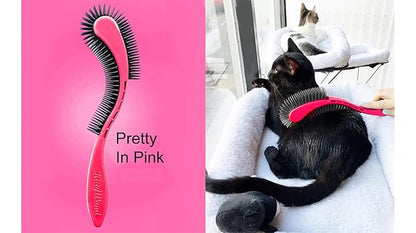 Cat Brush, Pink. Designed for Comfort, Created for Cats and Dogs. Ergonomic shape promotes stress free grooming. Great for long to short haired cats. Made in the USA