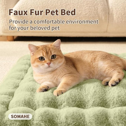 Cat Bed Mat, Soft Plush Faux Fur Kneading Pet Bed, Machine Washable Cat Sleeping Pad for Indoor Cats & Kittens, Non-Slip Fluffy Cat Rug for Couch Sofa Floor, 23x15 Inch Green