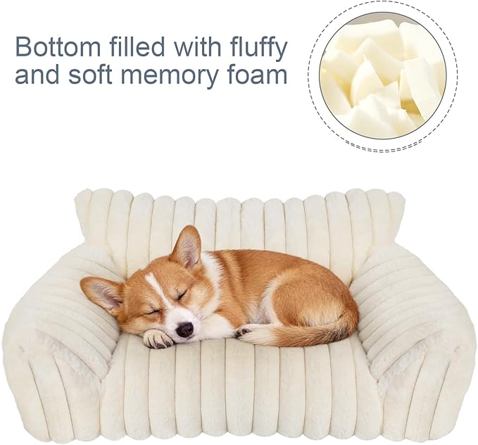 Cute Dog Cat Couch for Medium Large Dogs,Fluffy Pet Sofa Dog Couch Bed with Premium Soft Corduroy Fleece,Cute Washable Dog Bed Medium Large Size Dog,Supportive Cat Sofa Pet Bed(36x27x10,White)