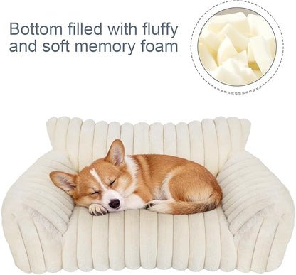 Cute Dog Cat Couch for Medium Large Dogs,Fluffy Pet Sofa Dog Couch Bed with Premium Soft Corduroy Fleece,Cute Washable Dog Bed Medium Large Size Dog,Supportive Cat Sofa Pet Bed(36x27x10,White)