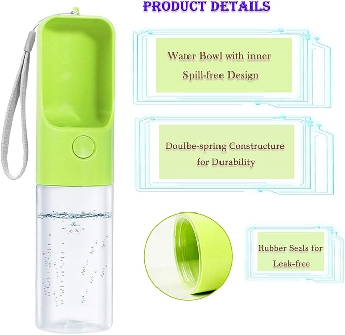 Sofunii Dog Water Bottle for Walking, Portable Pet Travel Water Drink Cup Mug Dish Bowl Dispenser, Made of Food-Grade Material Leak Proof & BPA-Free - 15oz Capacity (Green) …