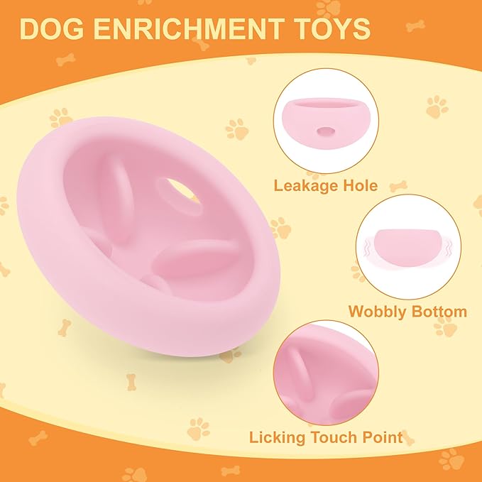 Dog Enrichment Toys, Durable Silicone, Interactive Engagement Slow Feeder Dog Bowls, Pink