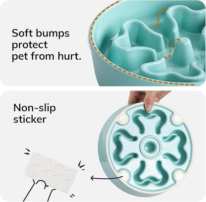 Slow Feeder,Ceramic-Slow Feeder Dog Bowls Elevated for Medium Breed,2.5 Cups Slow Feed Dog Bowl with Stand,Turquoise