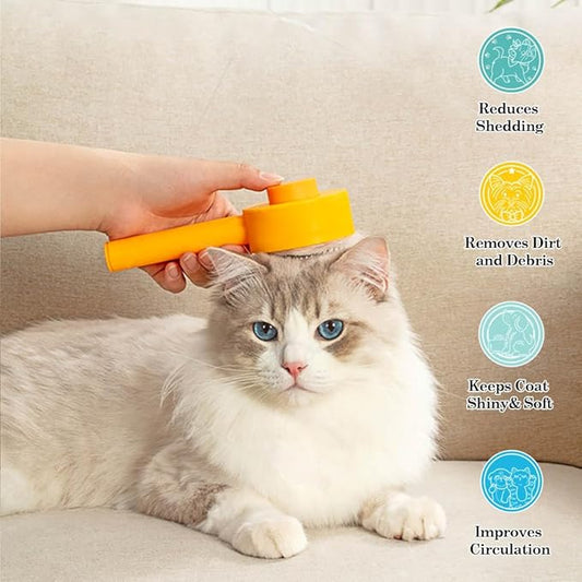 Cat Brush, Gentle Self Cleaning Pet Brush with Release Button for Cats and Dogs, Easy to Remove Loose Hair Daily Grooming Tool During Shedding Season
