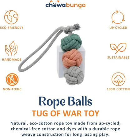 Rope Ball Dog Toy, Ice Cream Scoops - Eco Cotton Dog Rope Ball Dog Tug Toy with Fetch Toy Loop Handle - Natural, Non-Toxic Dyes, Tug of War Dog Toy for Small & Medium Dogs