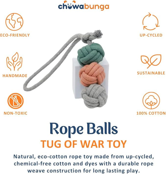 Rope Ball Dog Toy, Ice Cream Scoops - Eco Cotton Dog Rope Ball Dog Tug Toy with Fetch Toy Loop Handle - Natural, Non-Toxic Dyes, Tug of War Dog Toy for Small & Medium Dogs
