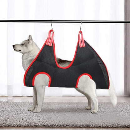 TOYANDONA Pet Hammock Bed Elevated Cat and Dog Sleeping Bed Breathable Hanging Macrame Hammock with Black and Red Fabric, Medium Size for Indoor Pets