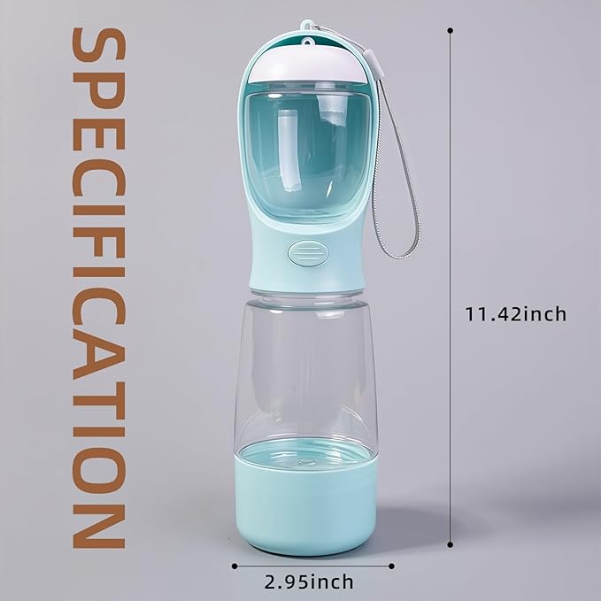 3-in-1 Dog Water Bottle Portable Leak Proof Pet Water Dispenser with Built-in Snack Storage & Waste Bag Holder 14oz for Outdoor Walking, Hiking Travel Blue