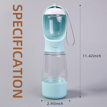 3-in-1 Dog Water Bottle Portable Leak Proof Pet Water Dispenser with Built-in Snack Storage & Waste Bag Holder 14oz for Outdoor Walking, Hiking Travel Blue