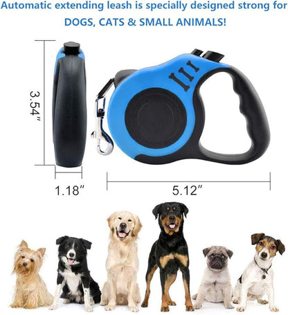 Retractable Dog Leash for Medium & Small Dogs & Cats - 16.5FT Tangle Free Heavy Duty Walking Leash with Anti Slip Handle, Pause & Lock Strong Nylon Tape, Blue