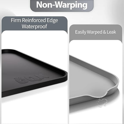 Silicone Dog Food Mat, Waterproof Anti-Slip Pet Feeding Mat with Warped Resistant Raised Edge,Spill-Proof Lip Floor Protection,Dishwasher-Safe Pet Placemat for Dogs & Cats(M 20" x 14" Black)