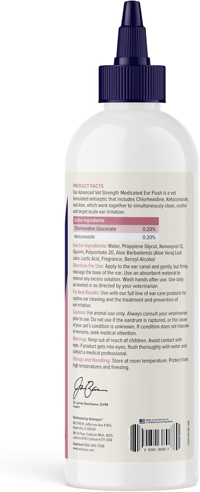 Vetnique Oticbliss Advanced Strength Dog Ear Infection Treatment Flush, Antiseptic Cat & Dog Ear Cleaner Solution Medicated with Chlorhexidine & Ketoconazole Helps with Ear Yeast (12oz Flush)