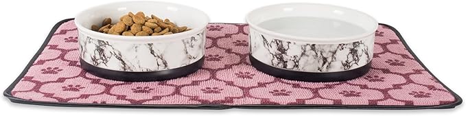 Bone Dry Pet Bowl Collection Ceramic Set, Small, Marble, 2 Count White