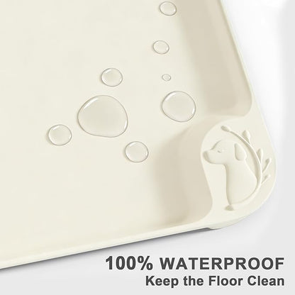 ESTHELLO Waterproof Pet Feeding Mats - Advanced Silicone Dog Food Mat Easy to Clean for Dog & Cat Bowls, 19''X12'' Cream White