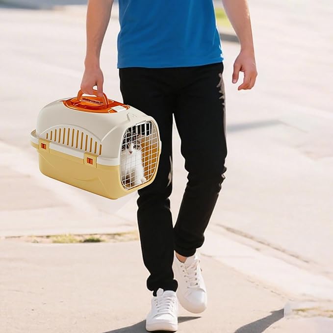 Detachable Pet Carrier for Small Animal, 2025 New Ventilated Plastic Dog Crates, Portable Hard-Sided Dog Crate with Handle for Puppies ＆ Cat Traveling, Hiking, Camping (Yellow)