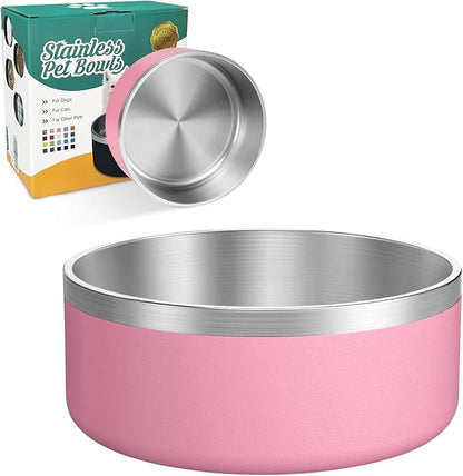 LIANLAI Stainless Steel Dog Bowls, Rust-Resistant Pet Bowls, Non Slip Dog Water Bowl, Versatile Feeding Bowls(Pink，40 oz)