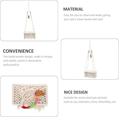 Hanging Cat Swing Bed Macrame Decorative Pet Hammock Bohemian Style Indoor Hanging Cat House Kitten Sleeping Furniture