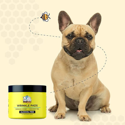 Wrinkle Wipes for French Bulldog, English Bulldog & Pug -100% Organic Extracts Dog Wrinkle Wipes to Soothe Wrinkles- Dog Face Wipes Cleaning Alcohol Free- Say Bye to Rash w/ Paste For Bulldogs Wrinkle
