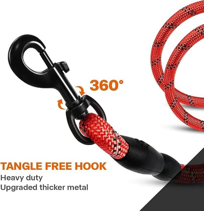 Taglory Rope Dog Leash 6 FT with Comfortable Padded Handle, Highly Reflective Threads Leash and Anti-Tangle Clip for Walking Medium Large Dogs, 1/2 inch, Red
