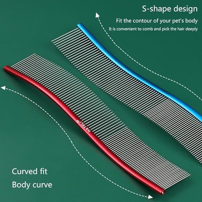 Pet Deshedding Comb For Dogs Cats Easy Use Stainless Steel Hair Comb For Pet Shedding Hair Curved Comb For Pet Grooming Pet Hair Removal Comb
