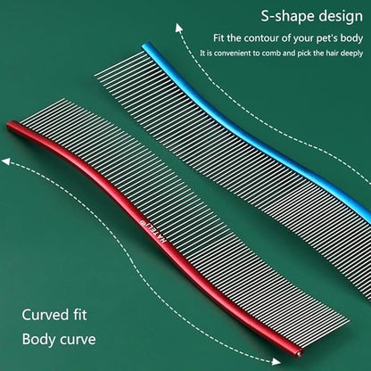 Pet Deshedding Comb For Dogs Cats Easy Use Stainless Steel Hair Comb For Pet Shedding Hair Curved Comb For Pet Grooming Pet Hair Removal Comb