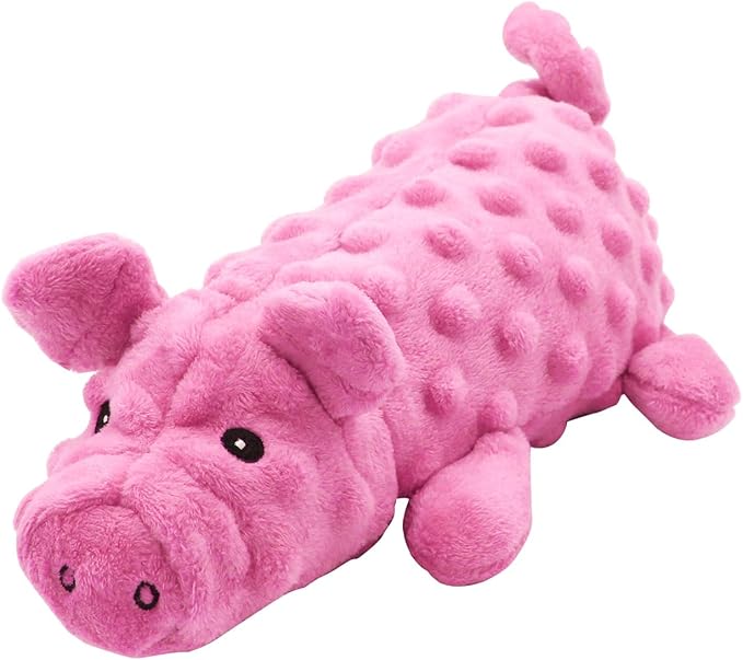 Andiker Dog Squeaky Toys, 10 in/24.5 cm Plush Dogs Toy Soft Dog Chew Toys in Pig Shape for Chewing Biting, Stuffed Puppy Toys with a 9.5 cm Squeaker and Crinkle Paper for All Breed Sizes Dogs (Pink)