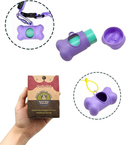 Dog Poop Pickup Bags Holder Dispenser with Standard-Sized Leak-Proof Scented Doggy Waste Bags and Carabiner Hook and Loop Fastener Never Loose on Leash Lead Again (2 Holder 30 Bags, Purple)