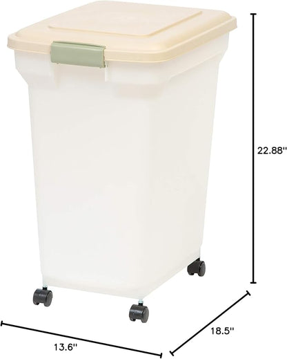 IRIS USA Airtight Dog Food Storage Container, WeatherPro, Up to 40 lbs, Removable Wheels, for Dog Cat Bird and Other Pet Food Storage Bin, Keep Fresh, Translucent Body, Made in USA, Pearl/Almond