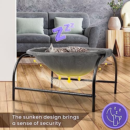 JUNSPOW Cat Bed Large Free-Standing Detachable Pet Hammock Cat Sleep, Grey - Image 2