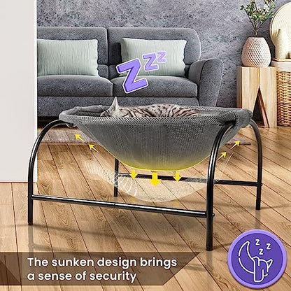 JUNSPOW Cat Bed Large Free-Standing Detachable Pet Hammock Cat Sleep, Grey - Image 2
