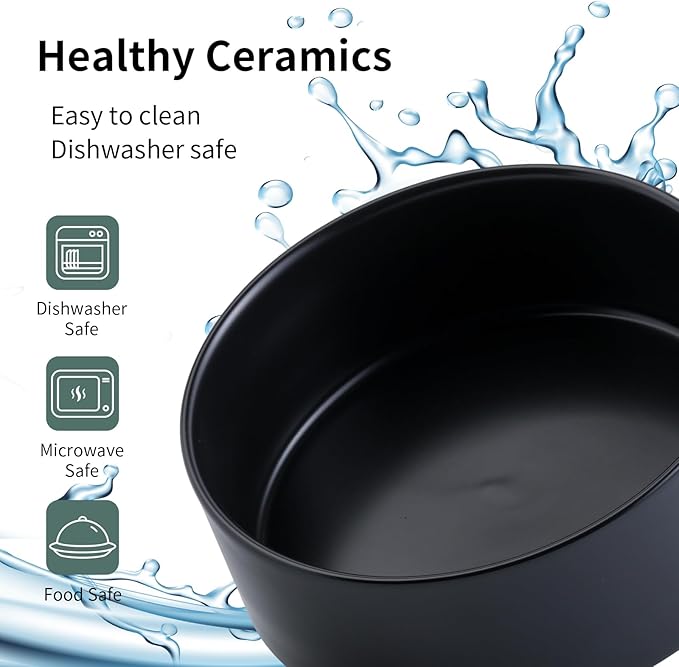 Black Elevated Dog Bowl Ceramic for Small Medium Sized Breed,Raised Dog Food Water Bowl with Stand,6 in 3.6 Cups Non Slip Pet Dish Heavy Weighted Marble Grey