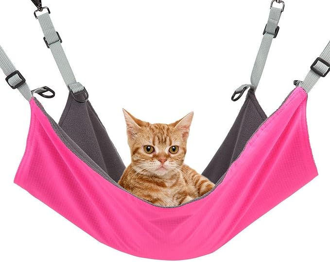 Cat Hammock Hanging Sleeping Mat Adjustable Straps Waterproof Cage Pet Hammock Suitable for Both Summer and Winter Suitable for Puppies Rabbits Cats or Other Pets, magenta
