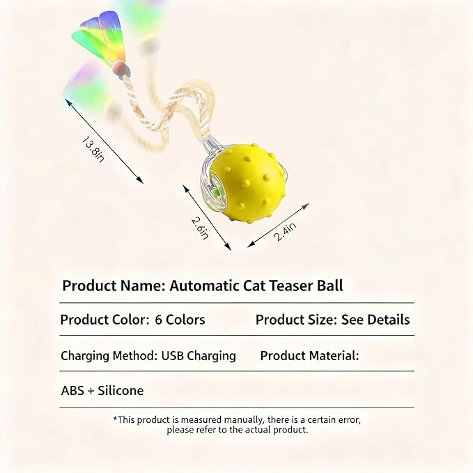 Interactive Cat Toys for Indoor Cats with 3 Tails,Automatic Moving Kitten Toys,Cat Toys for Bored Indoor Adult Cats,Smart Rechargeable Cat Enrichment Toys for Cats to Keep Them Busy, Pet Toy Cat Ball