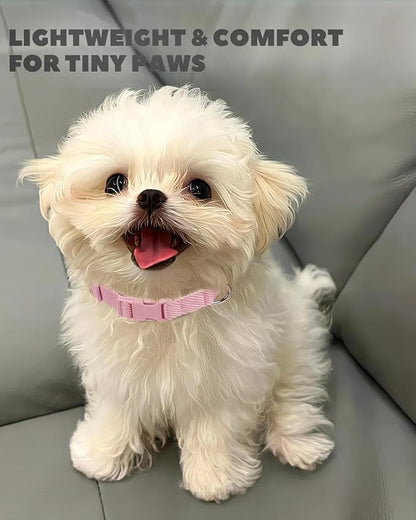 Dynmeow Soft and Breathable Cotton Dog Collar, Durable Adjustable Cute Female Girl Girl Pet Collar with Quick-Release Buckle, Lightweight for Sensitive Skin for Puppies and Extra-Small Dogs, Pink, Xs