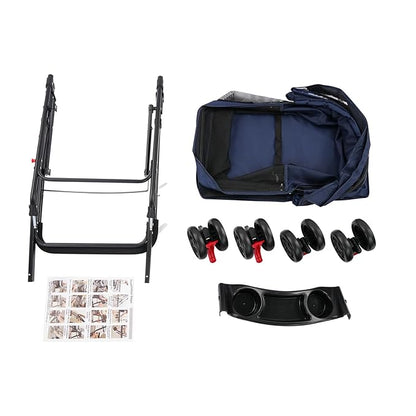 Foldable Pet Stroller w/Lockable Brakes,40lbs Capacity Ventilated Mesh Carrier Cart for Small Medium Dogs & Cats,Dog Stroller (Navy Blue)
