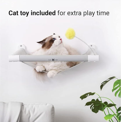 SVD.PET Cat Hammock Wall Mounted with Toy, Soft Padded & Comfortable Cover, Modern Design Premium Cat Furniture Shelf, Supports up to 40 lbs (Comfy Plus, White)