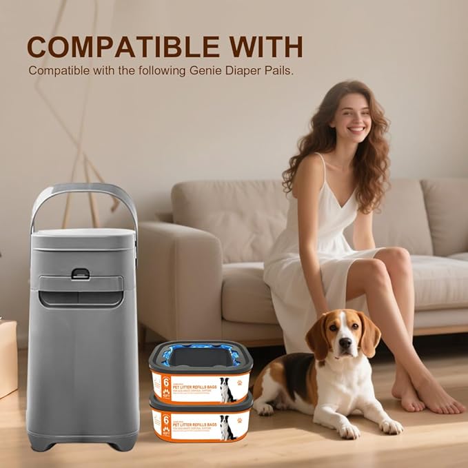 42 FT Jumbo Refill Pet Waste Bags Compatible with Pet Dogs Genie Dog Waste Disposal System Pails, Up to 6 months of Supply,EVOH Ultimate Odor Control Dog Poop Bags,2 Pack