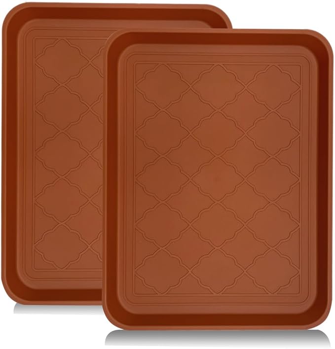 PetLike Boot Trays for Entryway Indoor, Pet Food Mat Trays, 16.7 x 12.8 inch 2 Packs, Waterproof Rubber Shoe Tray for Indoor and Outdoor, Multi-Purpose Tray for Boots, Shoes, Pets, Garden