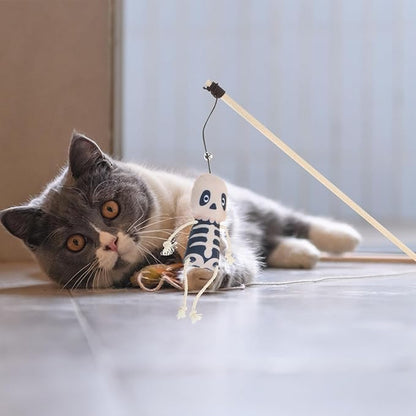 Halloween Cat Teaser Wands Plush Stick Toys for Interactive Kitten Play Indoor Exercise and Healthy Activity 15.8 Inch