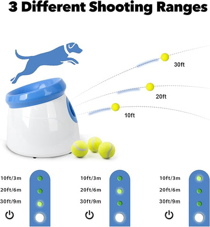 Pet Prime Automatic Dog Ball Thrower Launcher for Small and Medium Dogs, Interative Dog Fetch Machine with 3 Tennis Balls (2'') for Indoor/Outdoor Throwing Game Launch Distance 10-30ft