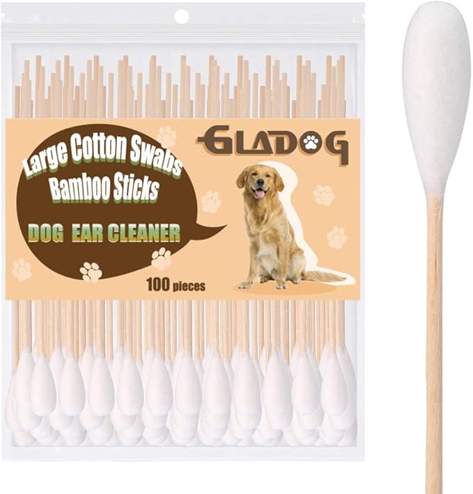 GLADOG 6 Inch Professional Large Cotton Buds for Dogs, Specially Designed Dog Cotton Buds with Bamboo Handle, Large Means Safe